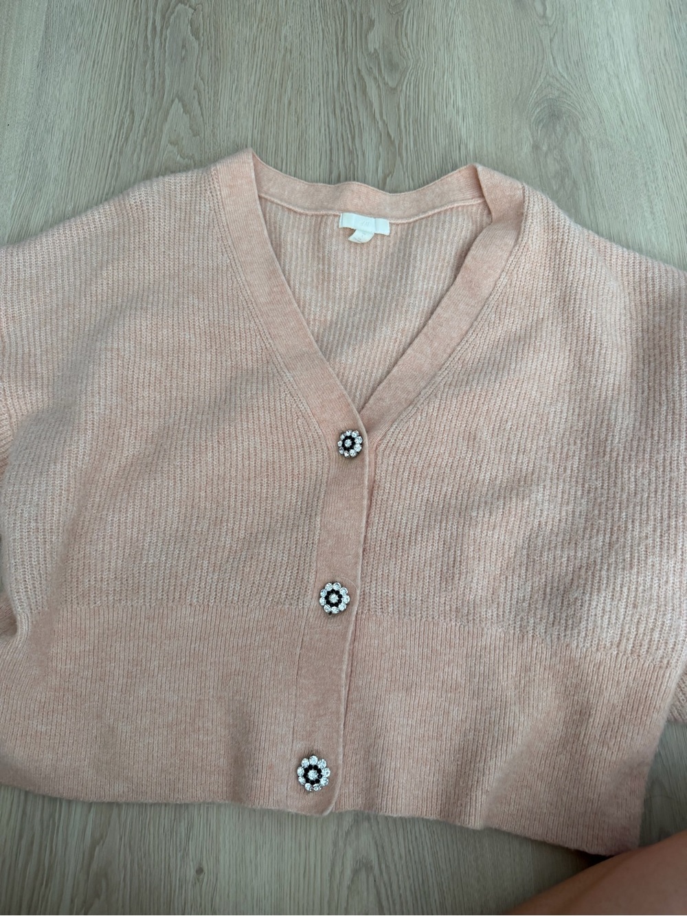 H&M Light Blush Pink V-Neck Cardigan with Flower Buttons